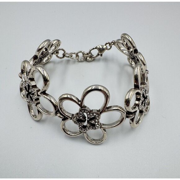 Brighton Silver Tone Daisy Flower Link Rhinestone Floral Bracelet Necklace set - Picture 13 of 16